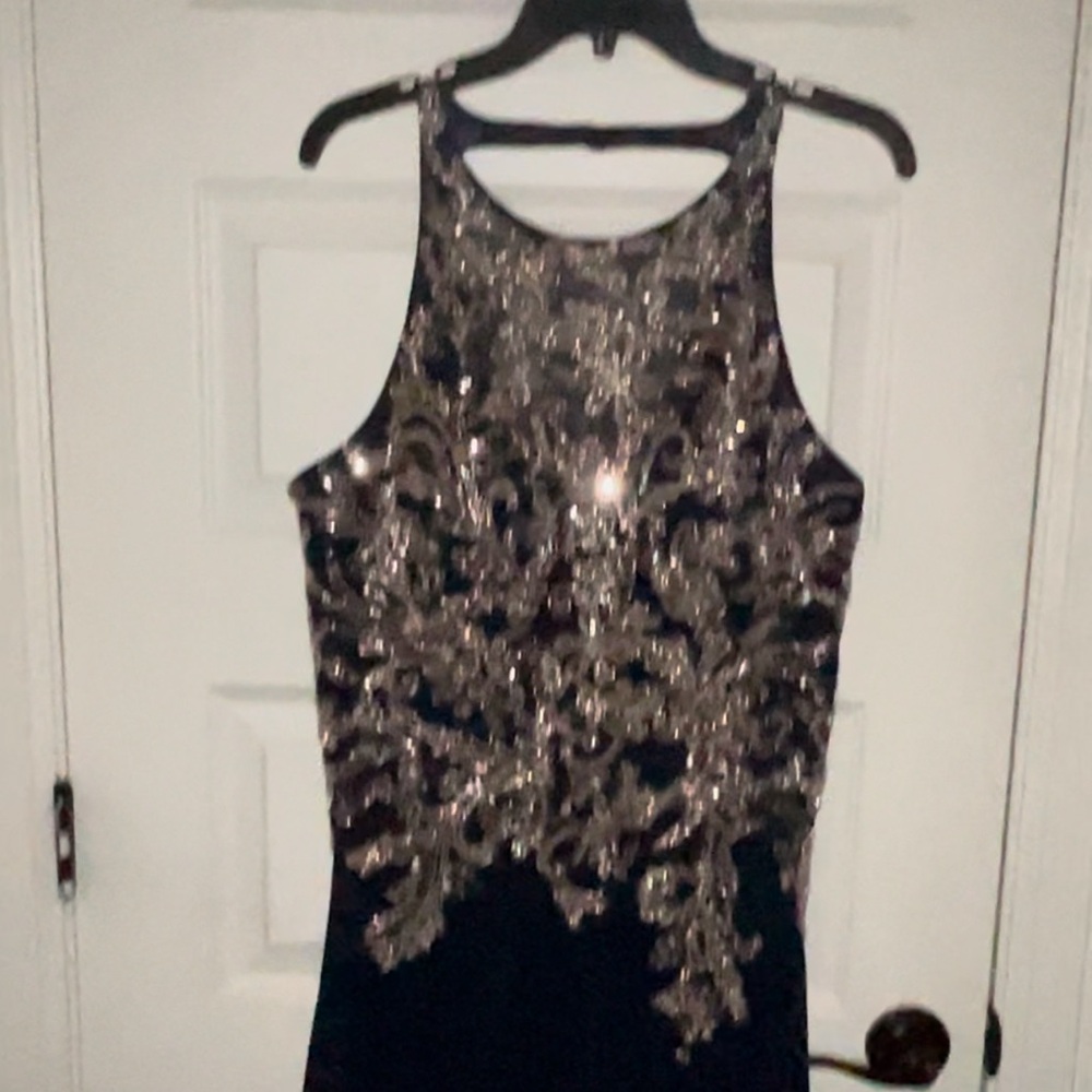 Betsy & Adam Embellished-Bodice Chiffon Gown
